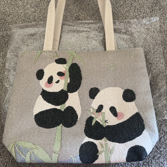 Handbags - Panda stitches canvas tote bag